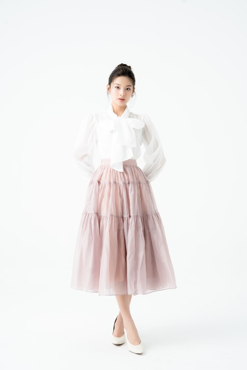 Sixdo Light Mauve Pleated Midi Skirt (Chân váy)
